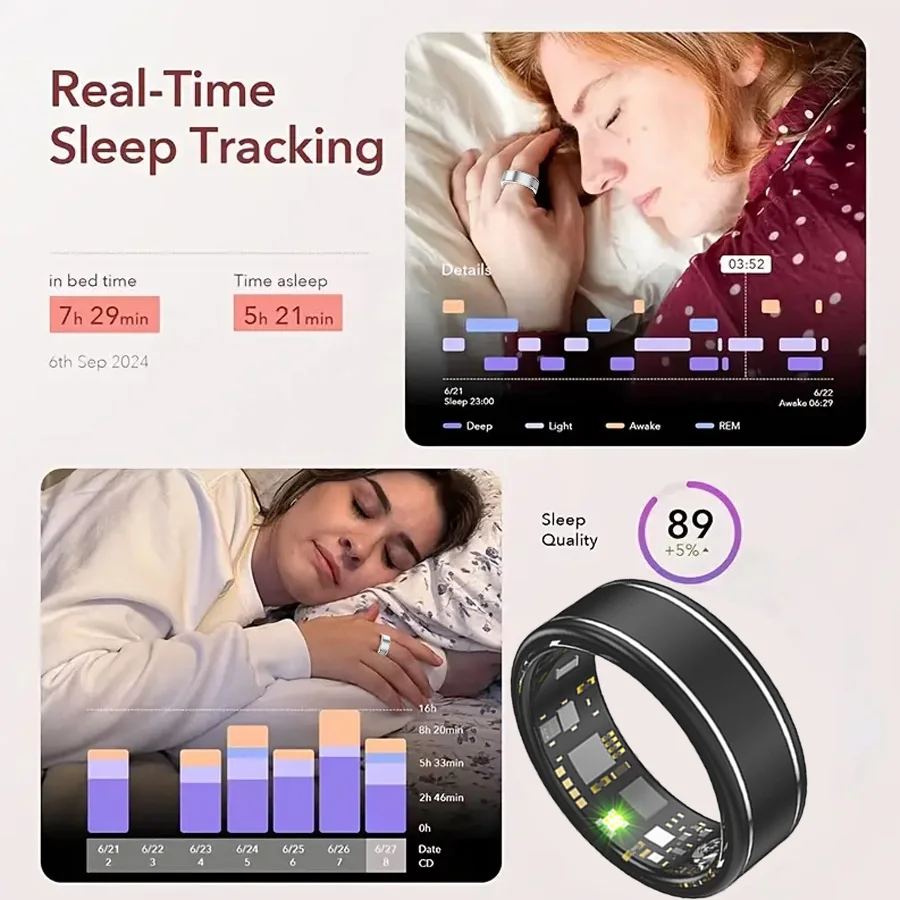 5ATM waterdichte slimme ringen voor dames en heren Fitness Tracker met hartslagdruk Slaapmonitoring voor iPhone en Android