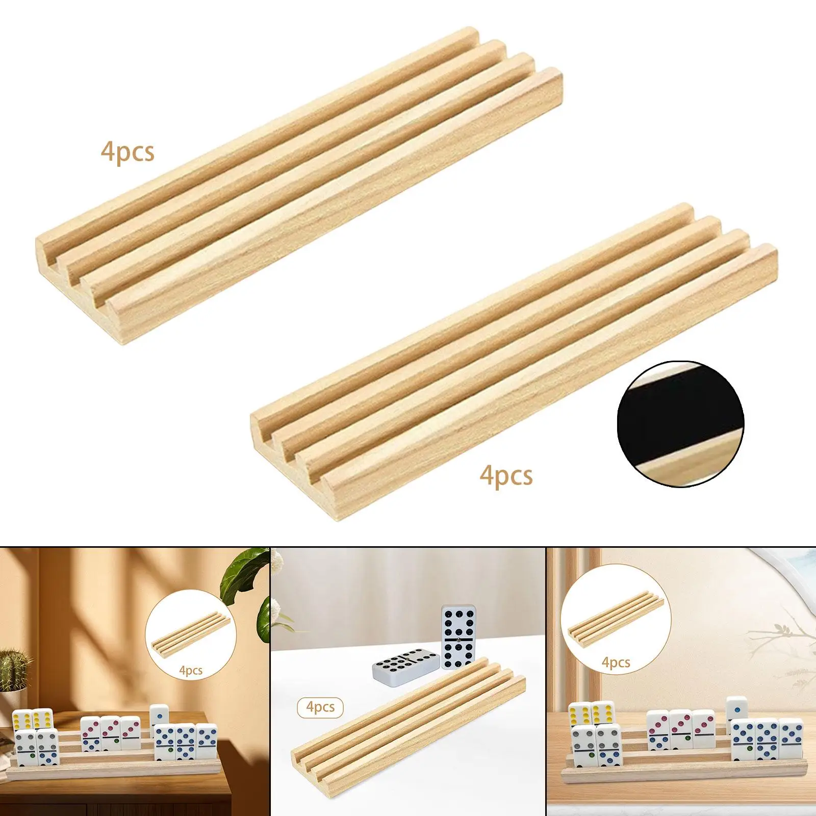 

4x Wood Domino Racks Domino Holders DIY Domino Display Stand,Crafts Gifts Educational,Decoration Domino Organizer Ornament