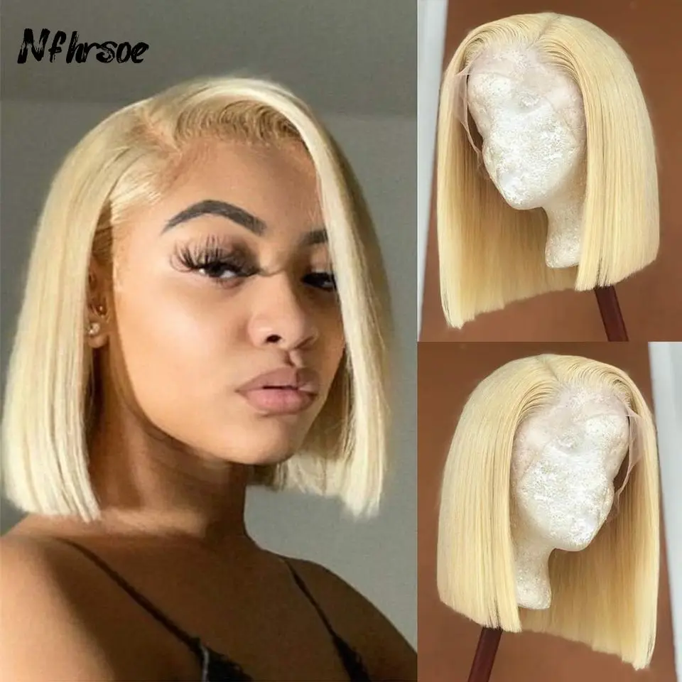 

Highlight 13X4 Short Bob Straight Honey Blonde Lace Front Human Hair Wigs For Women HD Transparent T Part Lace Frontal Wig