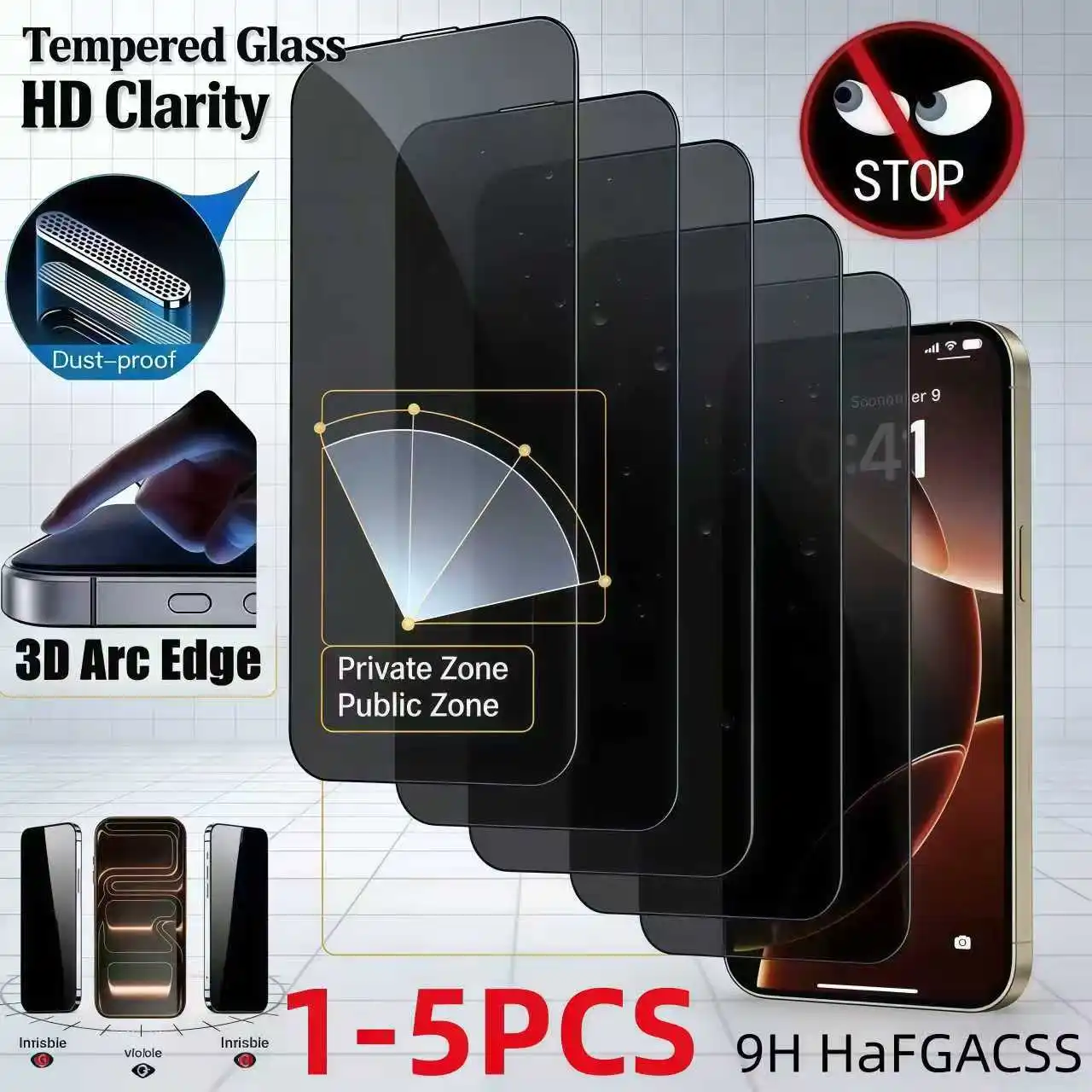 

Hot-selling 1-5pcs Anti Spy Screen Protector For iPhone17 16 15 14 13 12 11ProMax17Air Plus mini XS Tempered Glass Privacy Peep