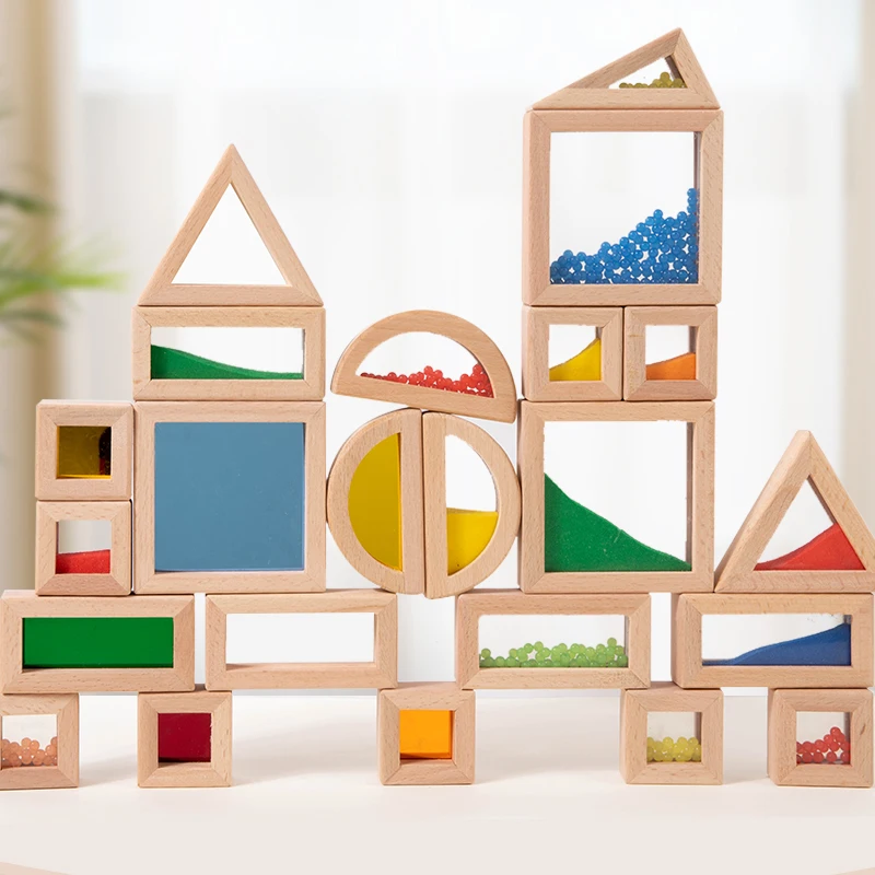 Sensory Wooden Block Set Acrylic Rainbow Building Toy Suitable For Children's STEM Learning Gift Rainbow Stacking Block Game