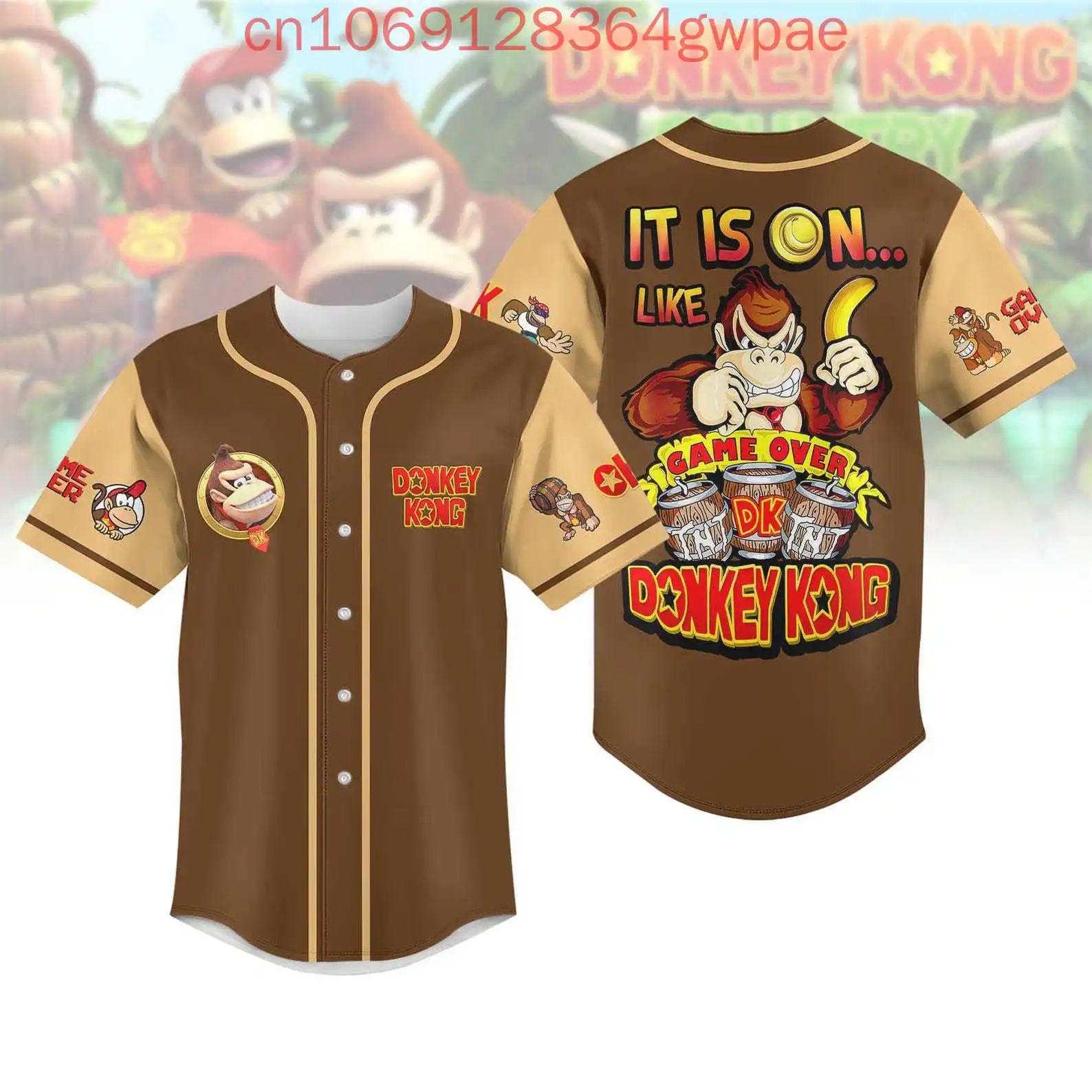 Donkey Kong-Camiseta de béisbol con estampado 3D para hombre y mujer, camisa de manga corta, camisetas deportivas informales de verano de Super Mario, ropa de calle