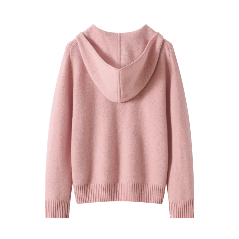 High quality women's 100% pure cashmere pullover luxury brand loose knit sweater loose hooded collar Tops Pull zipper Jumper