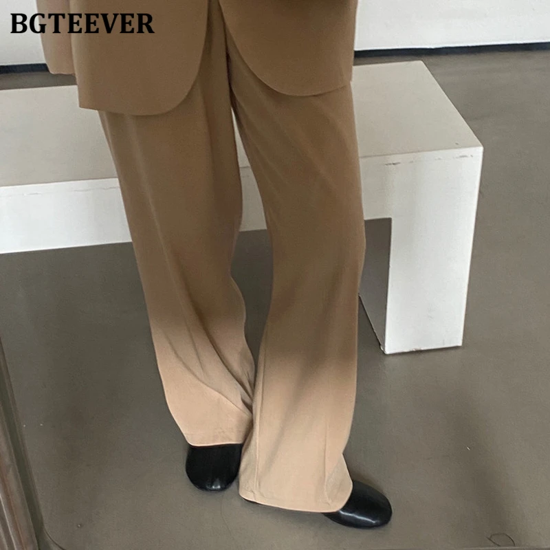 BGTEEVER Vintage Loose Women 2 Pieces Blazer Set Single-breasted Jackets & Wide Leg Suit Pants Autumn Trouser Suits