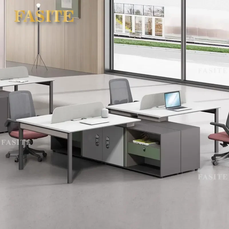 For Office Furniture Simple Modern Staff Desk with Cabinet Four Person Workstation Clerk Desk Combination Space Saving Design