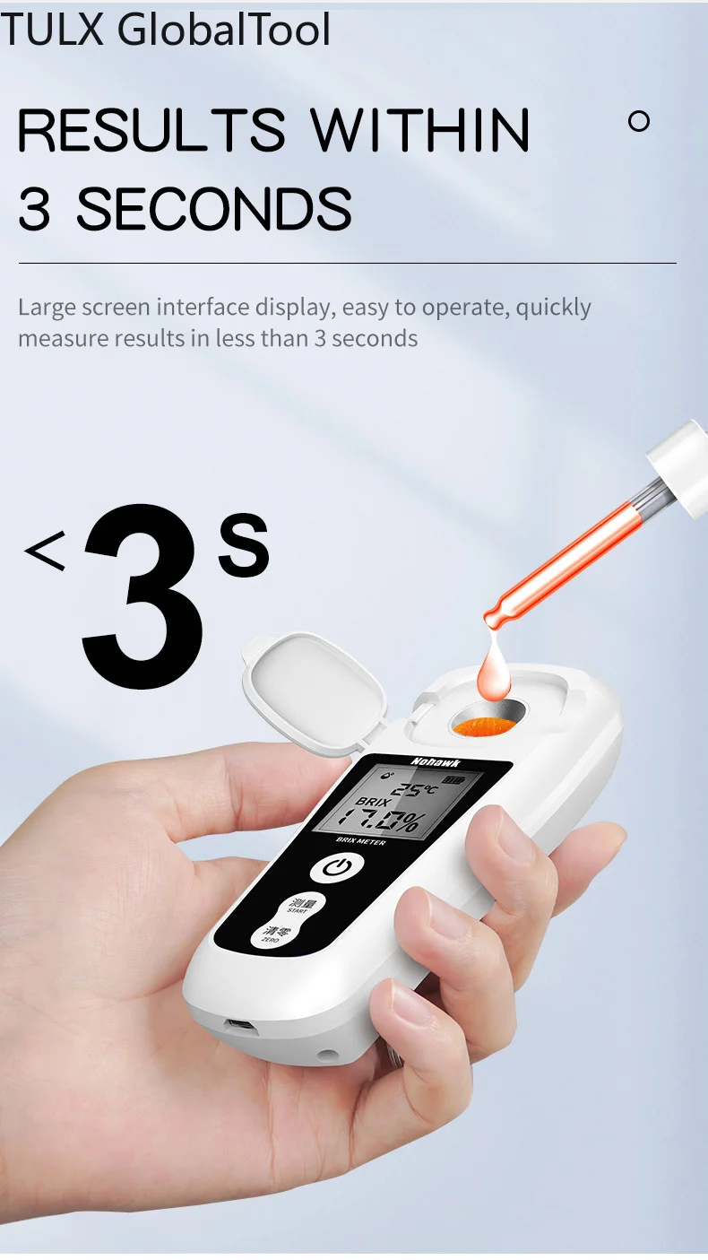 

TULX Professional Brix Refractometer Digital 0-55% Brix Meter Sweetness Measuring Instrument Sugar Concentration Meter for Fruit