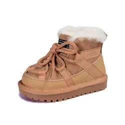 2024 New Winter Children Snow Boots Genuine Leather Warm Plush Toddler Boys Shoes Non-slip Fashion Baby Girls Boots 1-6 Years