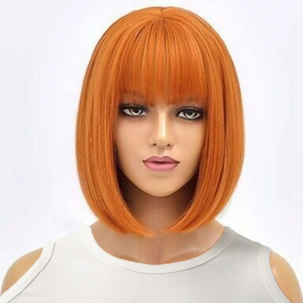 Womens Short Short Orange Wig Straight Hair Wigs Party Cosplay Fashion Full Wig