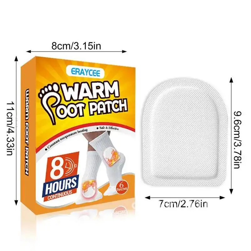 6 Pcs Adhesive Toe Warmers Foot Hand Warmers Winter Warm Foot Patch Relieve Stress Dehumidify Foot Massage Care Patch