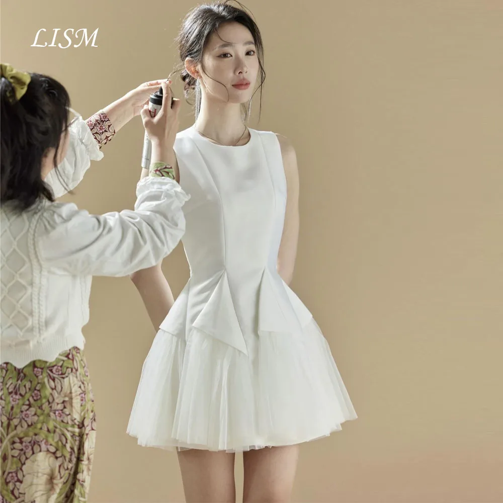 

LISM Вечерние платья трапециевидной формы с круглым вырезом, корейское платье для фотосессии, индивидуальное шелковое атласное тюлевое платье для выпускного вечера, вечернее платье