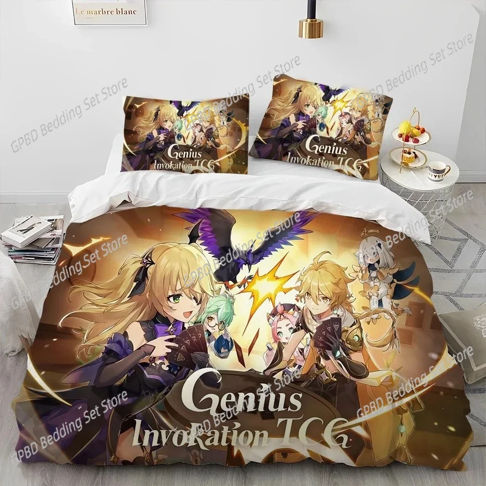 

Genshin Impact Game Gamer Cartoon Comforter Bedding Set,Duvet Cover Bed Set Quilt Cover Pillowcase,king Queen Size Bedding Set