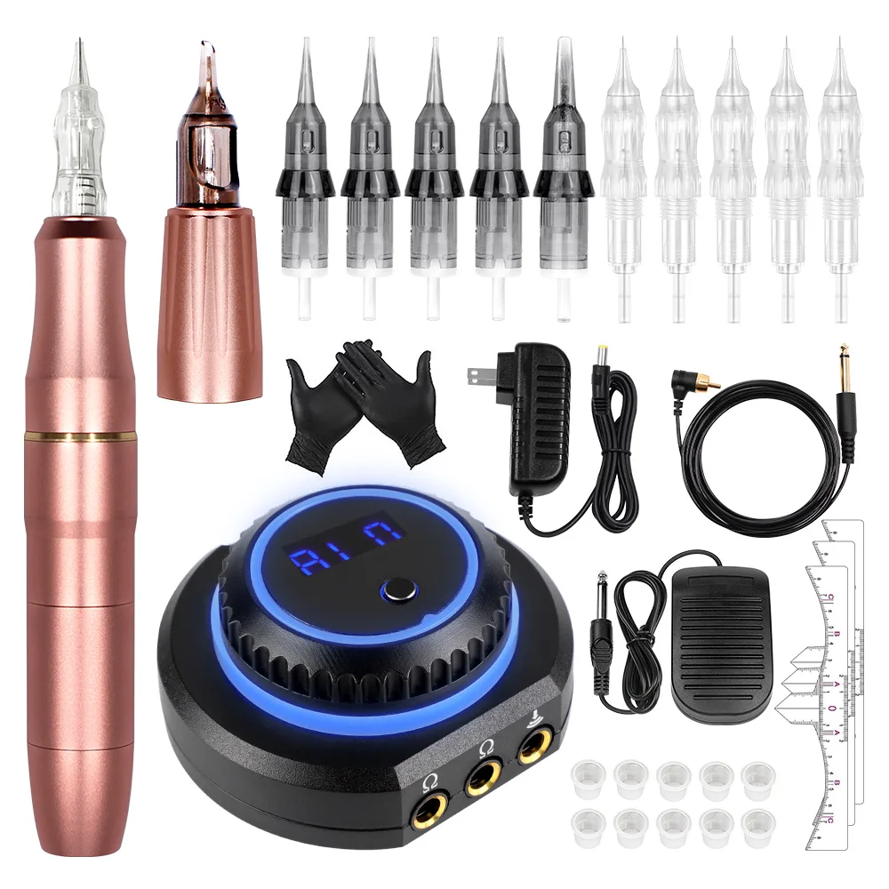 

Dual Use Tattoo Machine Pink Permanent Makeup Machine Pen with Needles Eyebrow Machine for Lips Eyeliner Liner &Shader