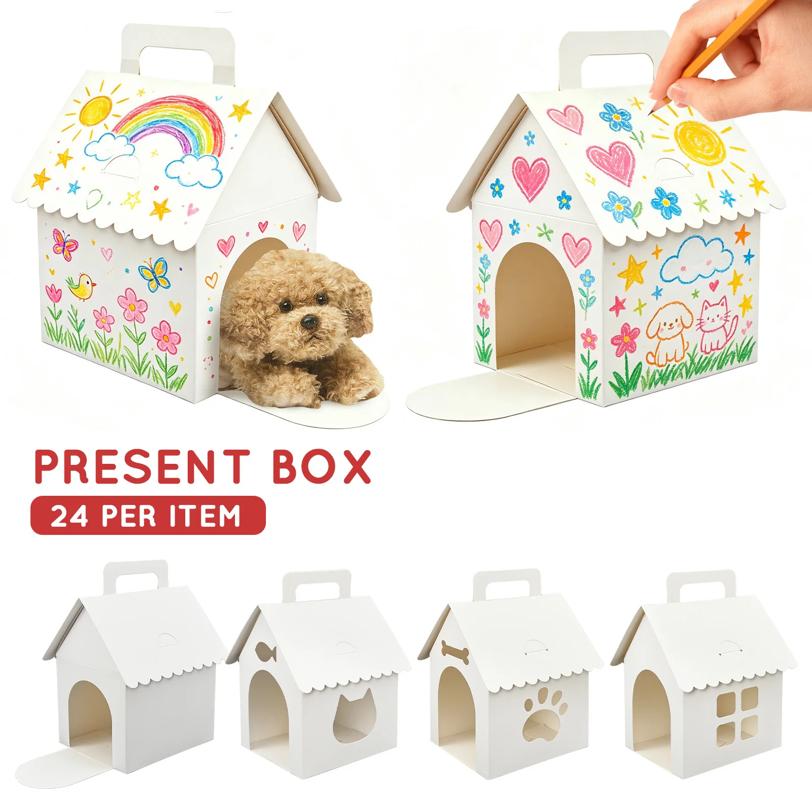 24 Stück Faltbare Hunde-Partygeschenkboxen Niedliche Leere Hausförmige Geschenkboxen Adopt-a-Puppy-Partygeschenke Kinder Stoffhunde Geburtstagsgeschenk