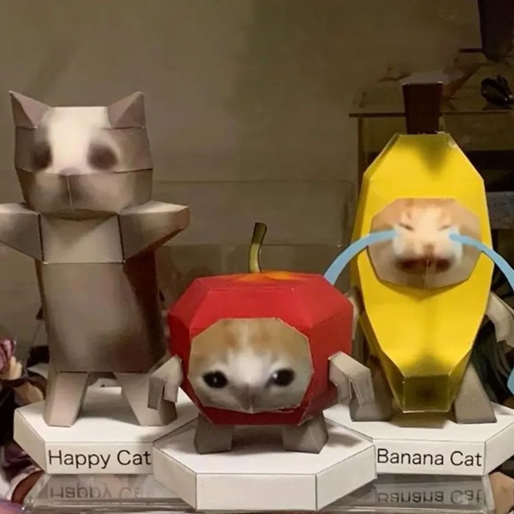 Oiiao Cat Huh Cat Paper Model Rotating Cat Home Decoration 3D Folding Paper Cat Handmade Wondering Kitten Kitten Paper Model