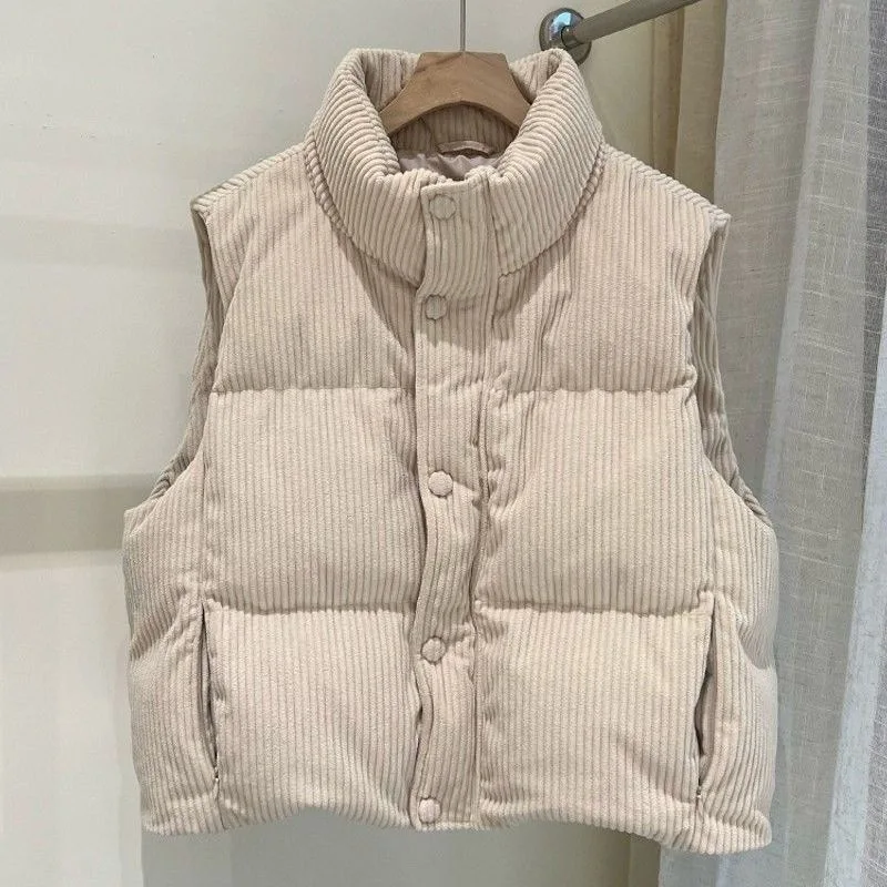

Women's Corduroy Vest Cotton-Padded Jacket Waistcoat Spring Autumn Winter Thickened Korean Version Girl's Student Outerwear Coat