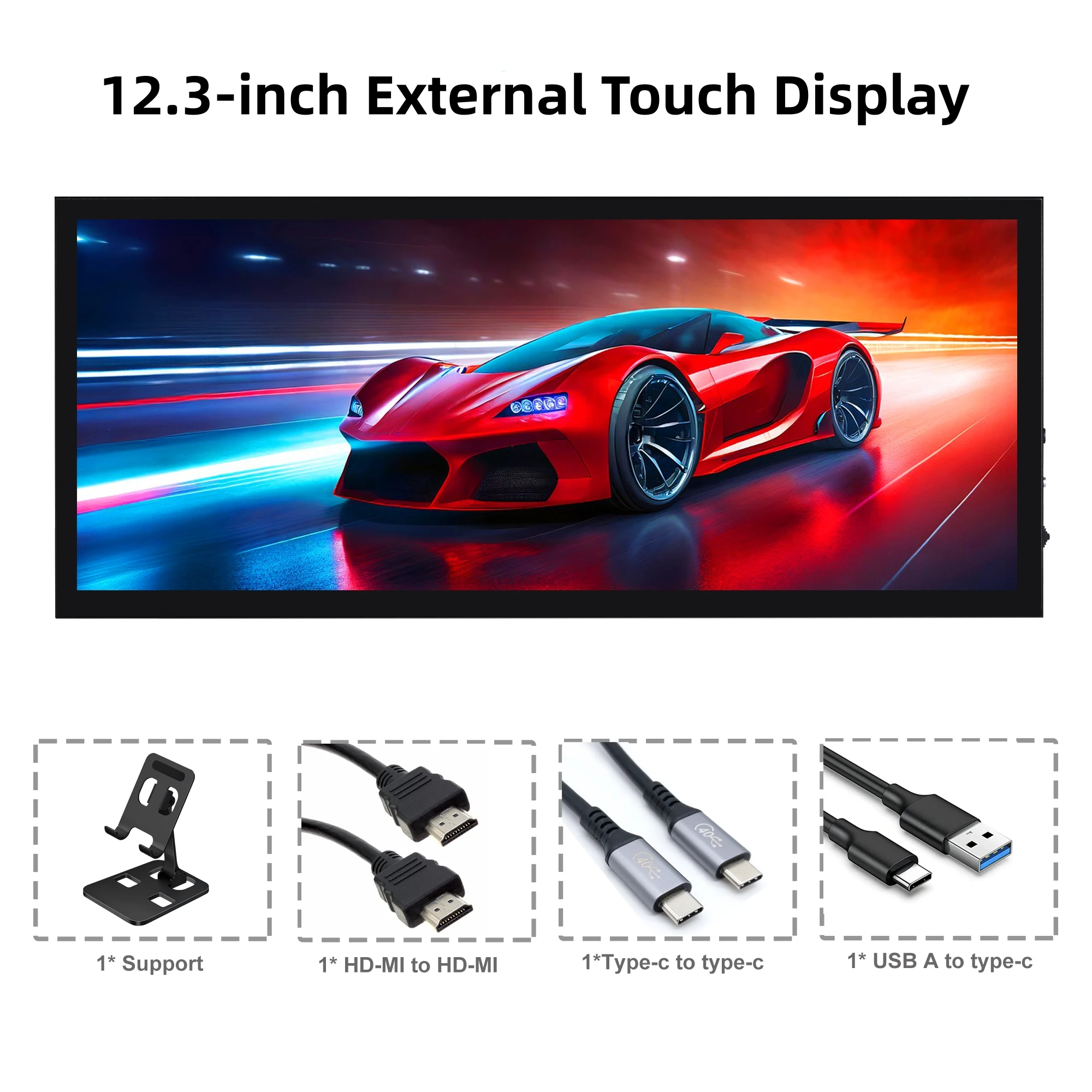 Imagem -06 - Monitor de Toque Externo com Tela Secundária Externa Hdmi 12.3 14.5 2k 2560x720 Ips Suporte de Altifalante Embutido Display Portátil Auxiliar