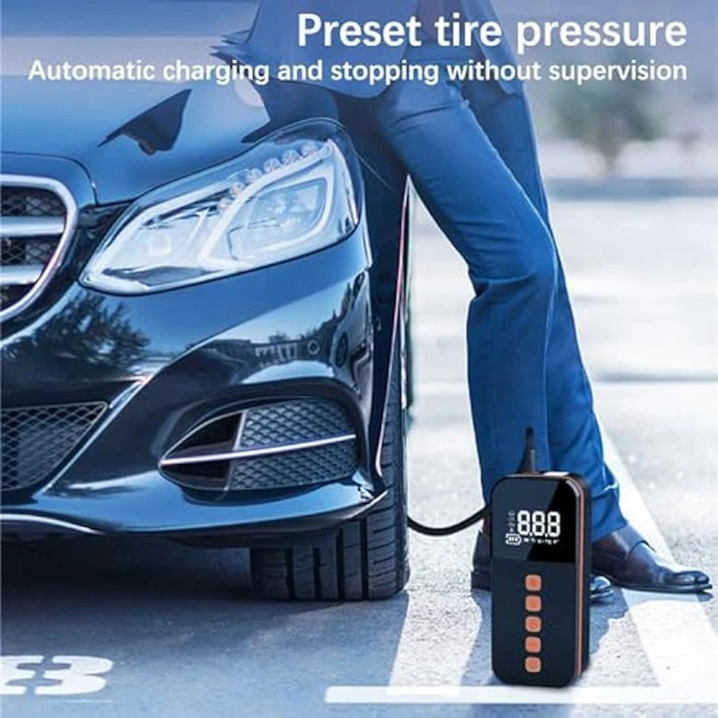 ABGR-مضخة إطارات السيارة الذكية-المحمولة شاشة ديجيتال الإضاءة مضخة إطارات السيارة للمركبات والدراجات النارية والدراجات