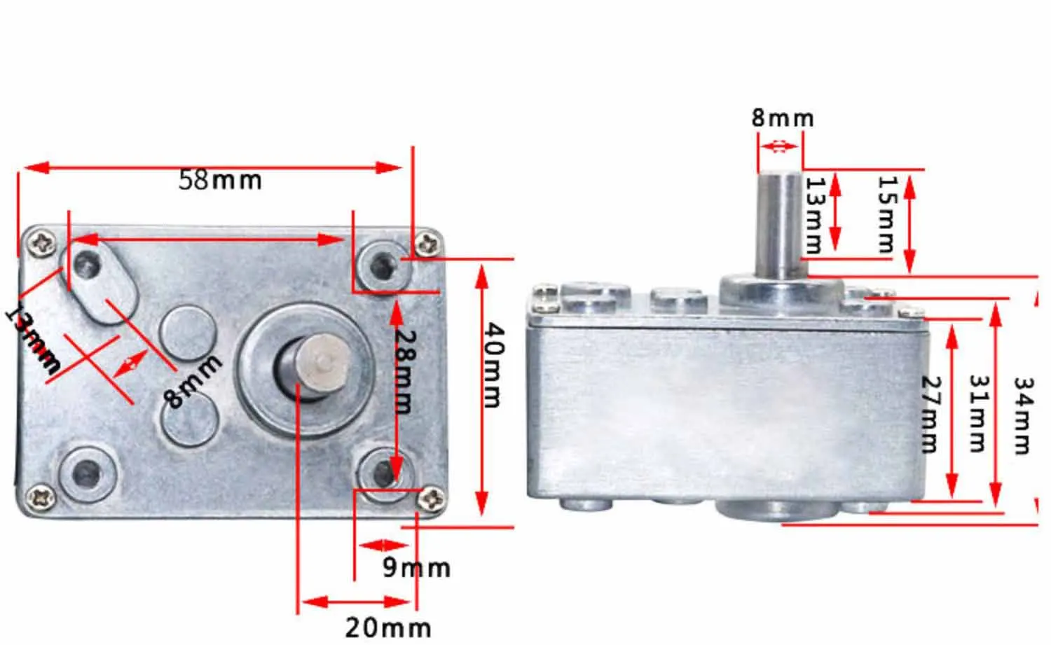 Motor Gearbox 5840 All Metal Gear High Torque Low Speed DC Motor Worm Gear Reducer Gift M3 Fixing Screw Turbine Gearbox