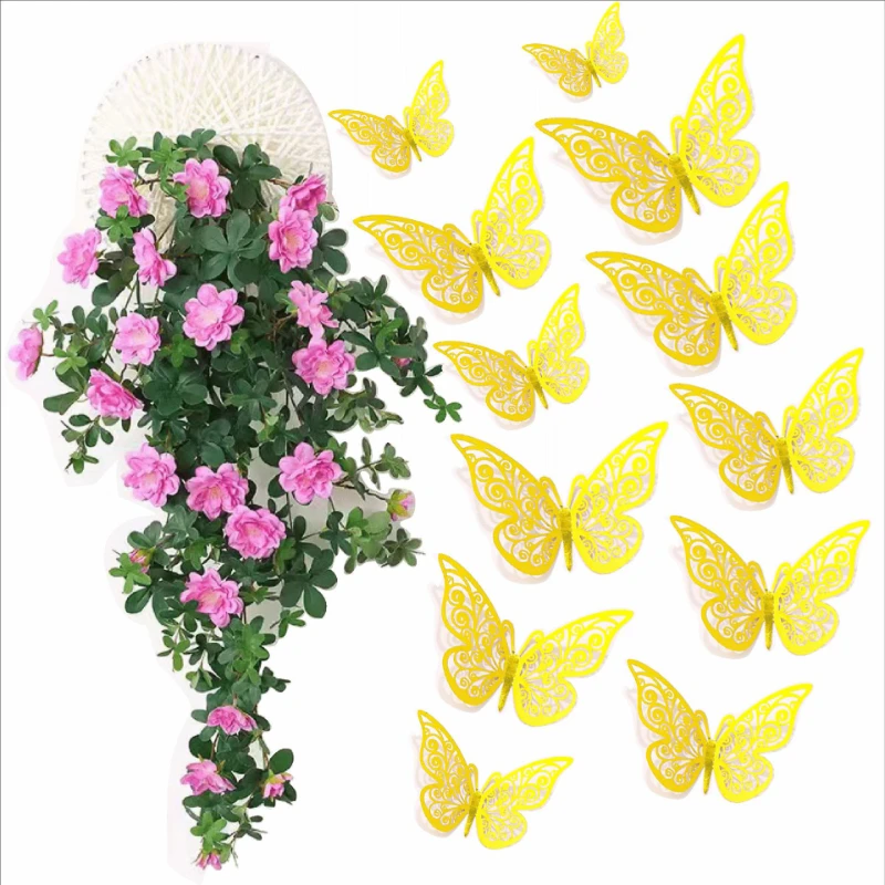 FY 12pcs/bag 3D Hollow Butterfly Wall Sticker Bedroom Living Room Stickers Wallpaper Home Decoration Background Decor DIY Gift