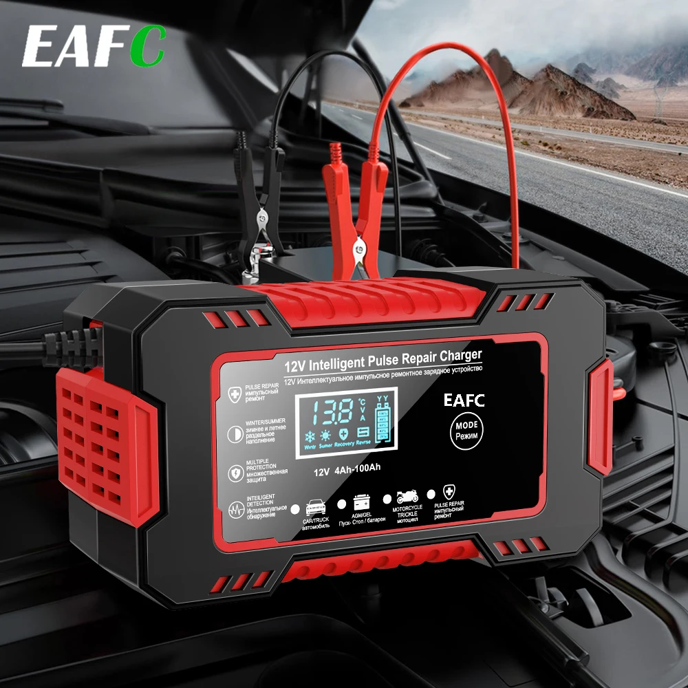 EAFC 12V 6A chargeur de réparation d'impulsions de puissance chargeur de batterie de voiture affichage LED chargeur de batterie de camion de Moto batterie au plomb sèche et humide