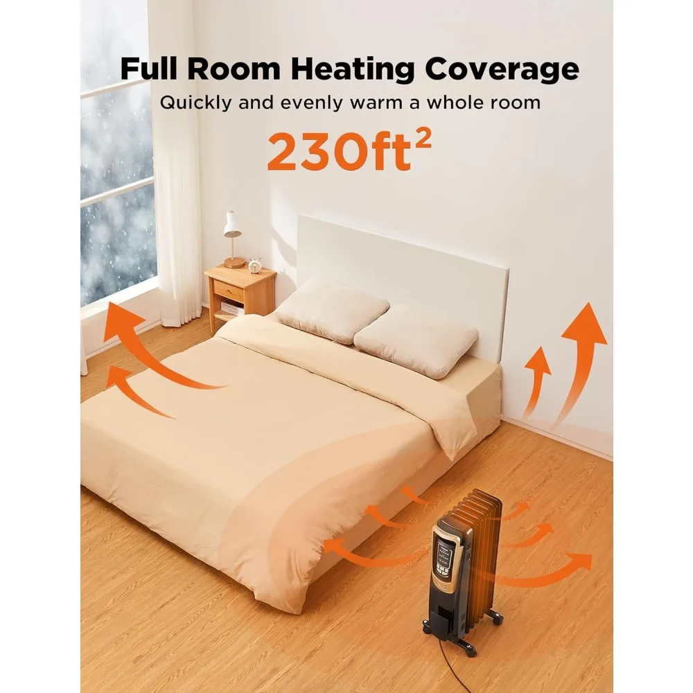 Filled Radiator Heater with Remote and Thermostat, 5 Temperature Settings for indoor use Large Room, with Safety Features