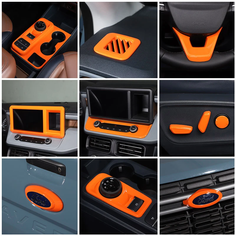 

For Ford Maverick 22-23 ABS Orange Car Central Control Shifter Panel Frame Cover Inside & Outside Trim Sticker Auto Accessories