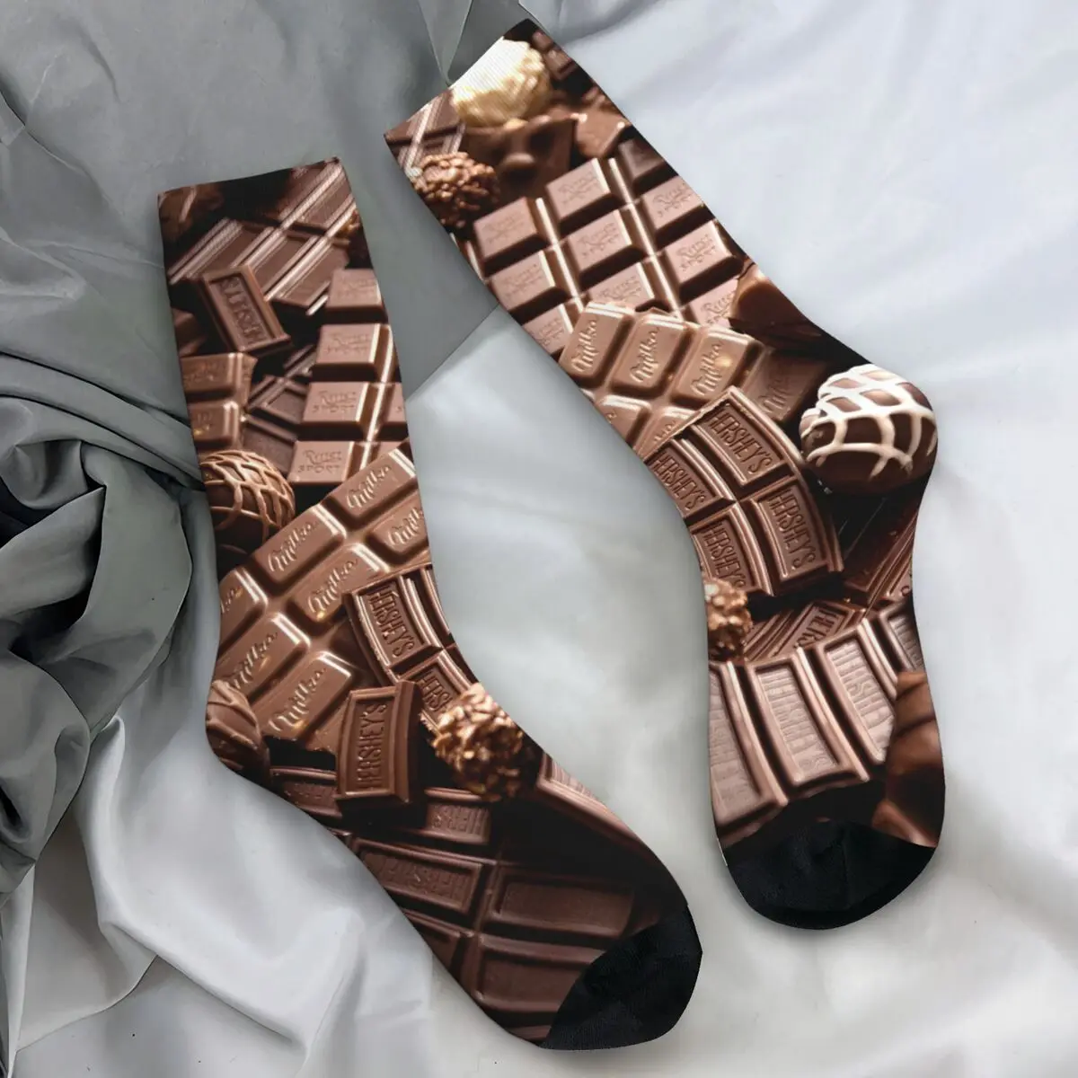 

Милые шоколадные носки с конфетами, забавные чулки, осенние нескользящие мужские носки, мягкие дизайнерские уличные носки