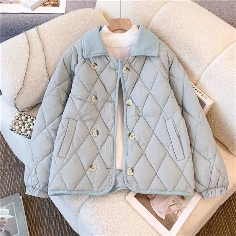 

Gaganight Women Turn down Neck Purple Down Cotton Jacket Short 2025 Autumn Winter New Short Popular Diamond Grid Cotton Jacket