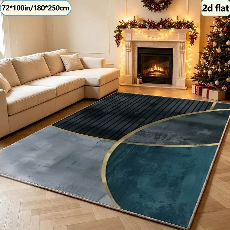 Luxurious Gold Thread Teal Abstract Art Carpet