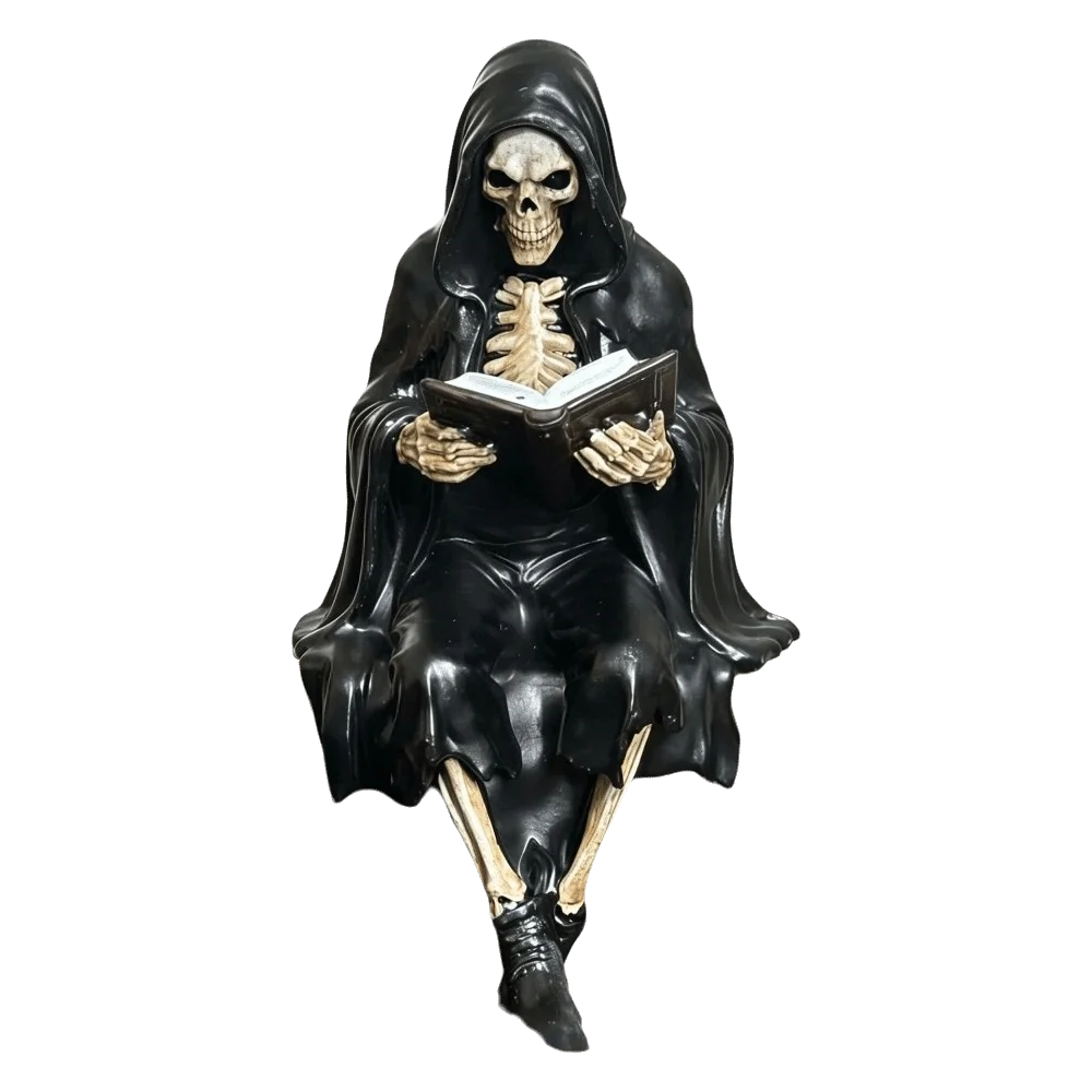 Wizard Reading Men Statue Decoration Halloween Skeleton Figurine Gothic Style Resin Sitting Man Sculpture Mystery Display