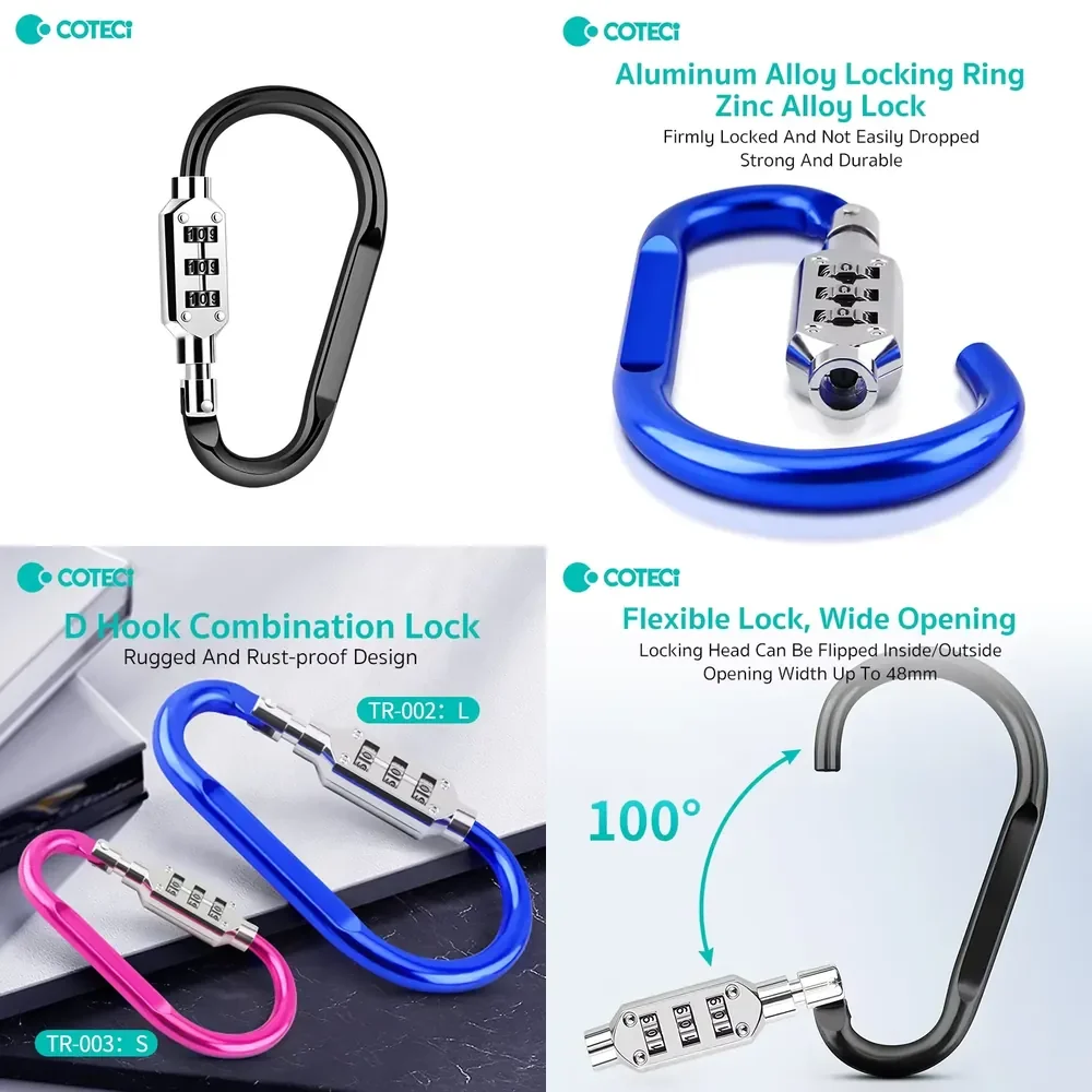 Motorcycle Helmet Lock with D-shaped Hook & Code Lock Anti-theft Security Portable & Safe Car Basket Hook