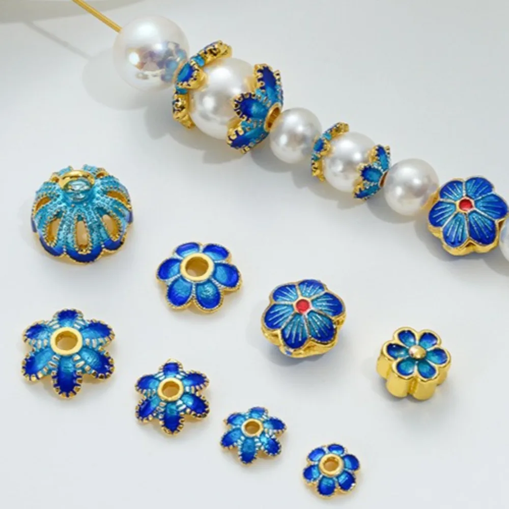 

Copper Gold-plated Burnt Blue Cloisonne Flower Tray Spacer Dripping Flower Bead Spacer DIY Handmade Beaded Jewelry Accessories