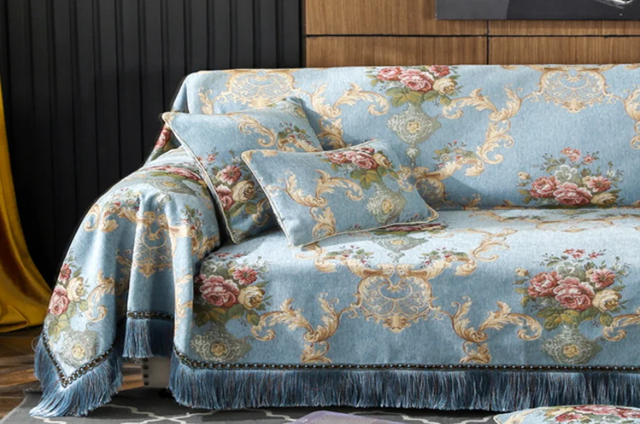 European Luxury Sofa Couch Cover, 1/2/3/4 Seater, Chenille Jacquard Tassel Sofa Towel Throw blanket ,Recliner Slip Covers
