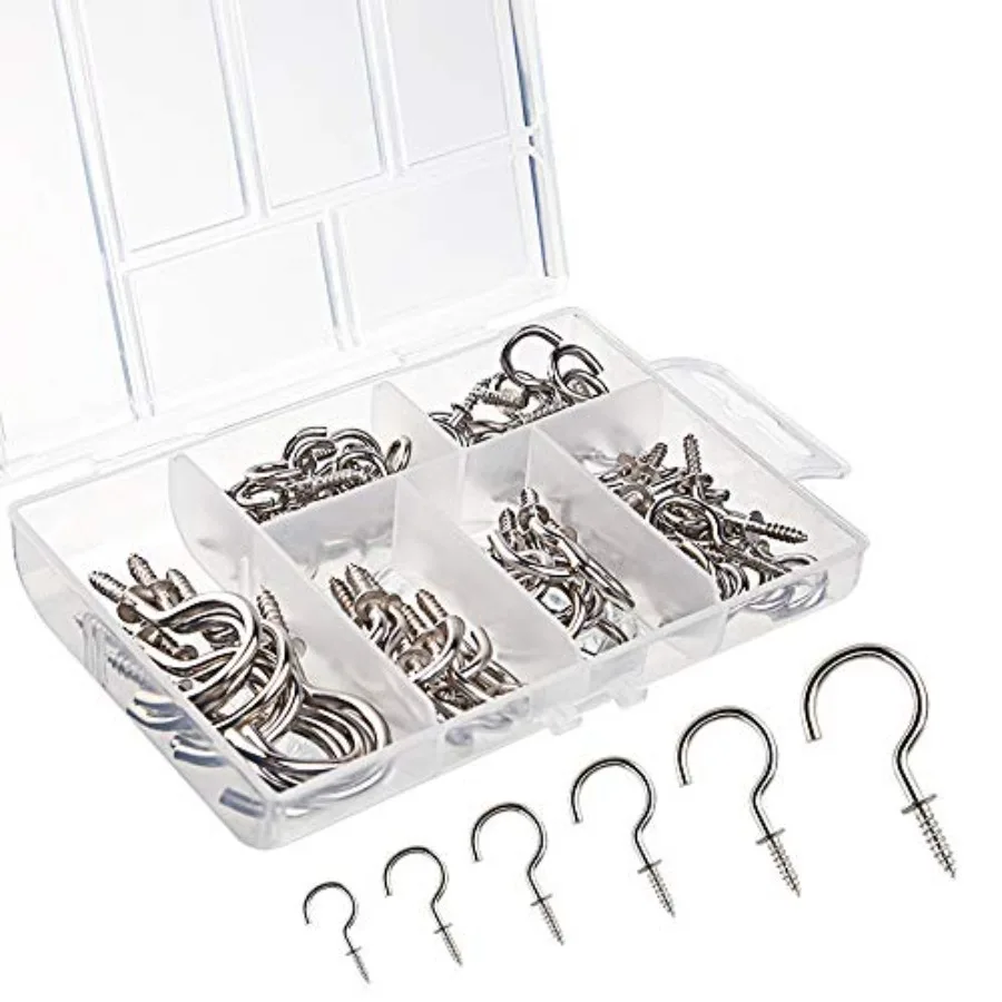 75 Pcs Multi-Size Nickel Plated Metal Ceiling Hooks Screw Cup Hook Holder