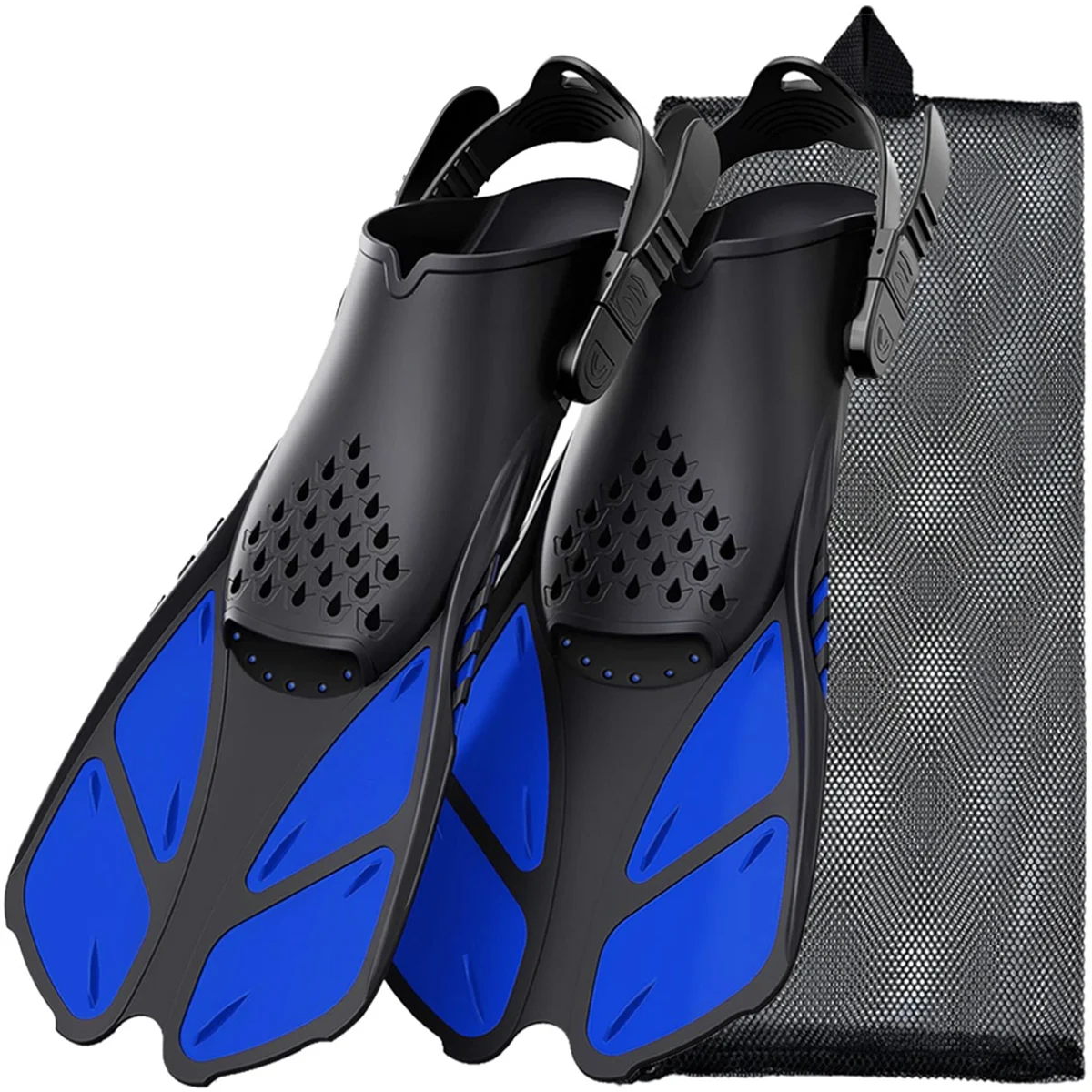 Snorkel Fins Adjustable Buckles Flippers Short Silicone Scuba Diving Shoes Open Heel Travel Size Adult Men Womens A