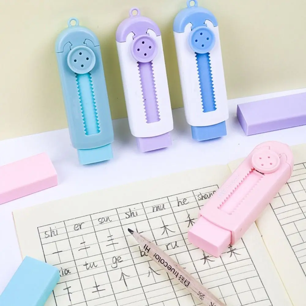 With 4 Refills Push-pull Eraser No Debris Without Leaving Marks Pencil Erasers Refillable Sliding Rubber Eraser