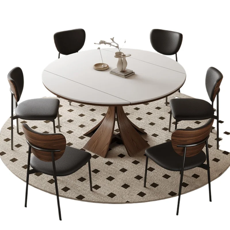 

Modern simple medium and ancient style solid wood rock slab dining table and chair combination, household square and
