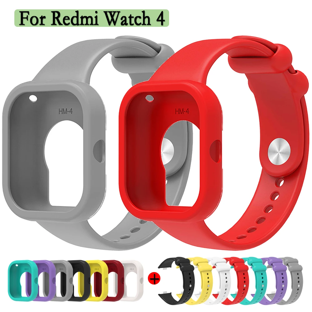 For Redmi Watch 4 Strap 2-in-1 Watchband +Case Single Color Soft Silicone Set Wristband Replacement Watch Accessories