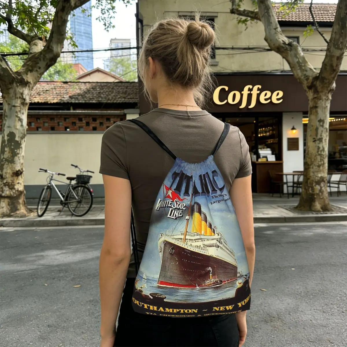 Titanic White Star Line Backpacks Casual Drawstring Bags Sports Bag Book Bags for Travel School