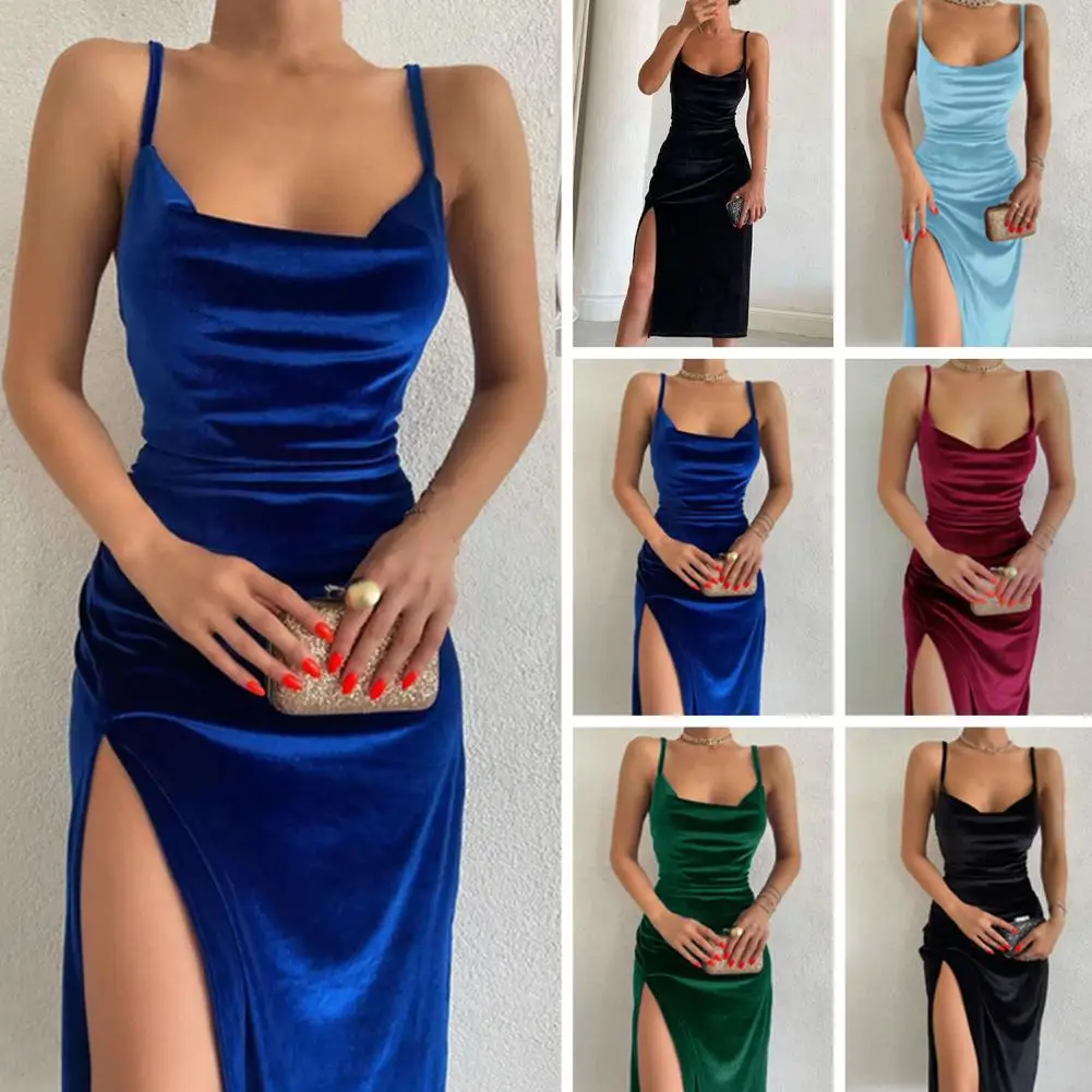 الصيف النساء السباغيتي حزام أنيق ميدي فساتين الساتان الزفاف مساء عيد ميلاد عطلة عارية الذراعين حفلة موسيقية الملابس كوكتيل جديد