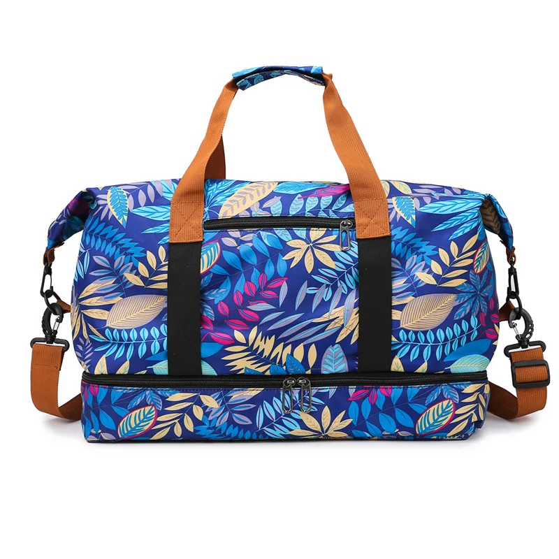 Leaf Print Travel Duffel Bag with Shoe Compartment, Large Capacity Weekend Gym Bag for Travel Business Trip Luggage Fitness Bags