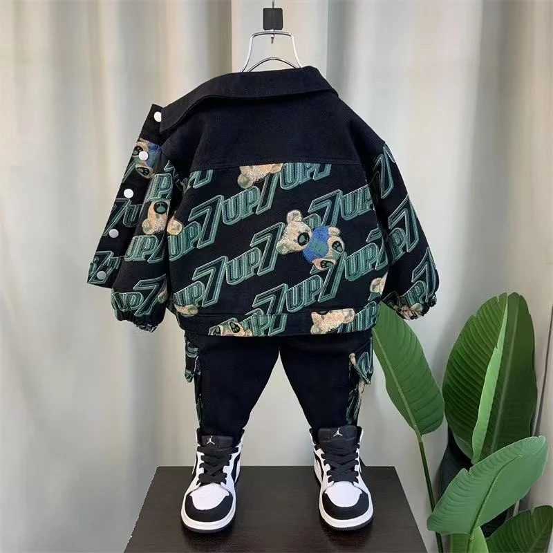 Kids Boys Set outfit Suit Spring Autumn Denim Jackets Fashion Sportswear Suit Children\'s Clothing Boy\'s Baby Top Pants 2PCS 2024