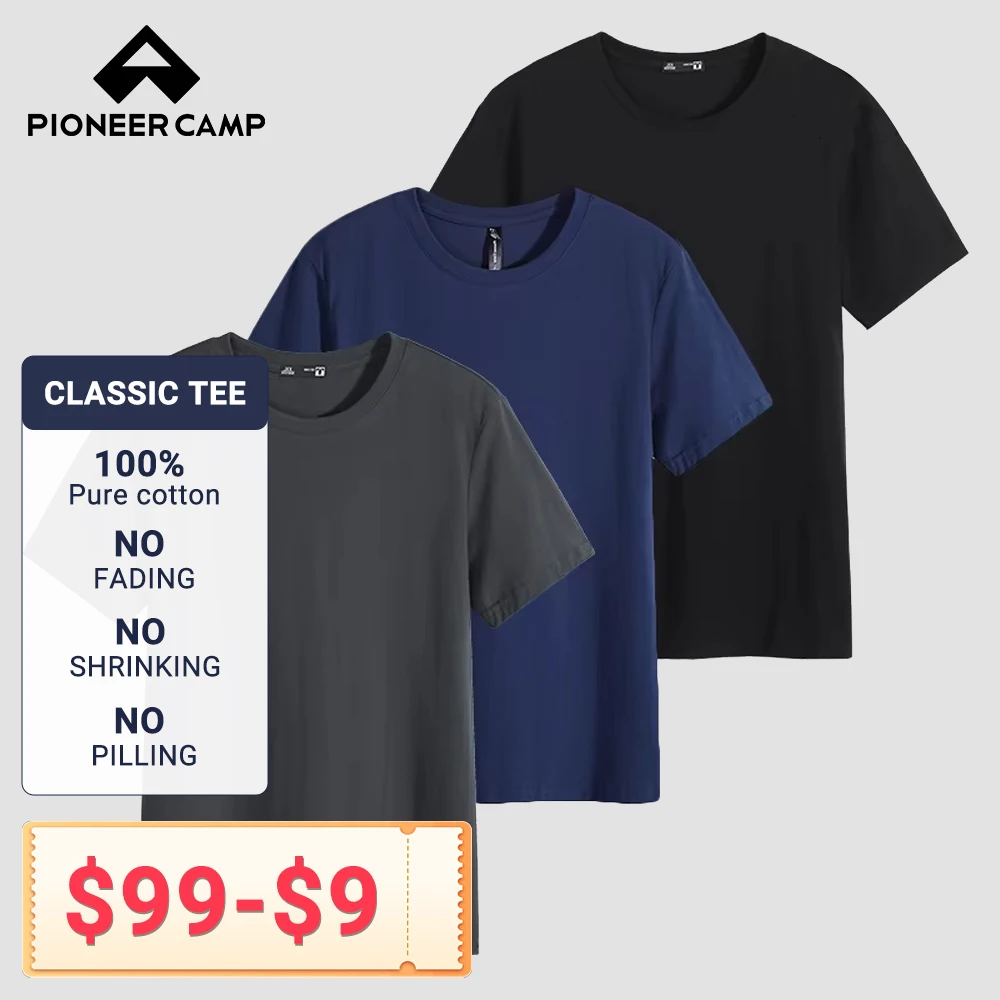 

Pioneer Camp Pack of 3 Promoting Short Sleeve T-shirt Men Brand Clothing Summer Solid t shirt Male Casual Tees AKBTK01001