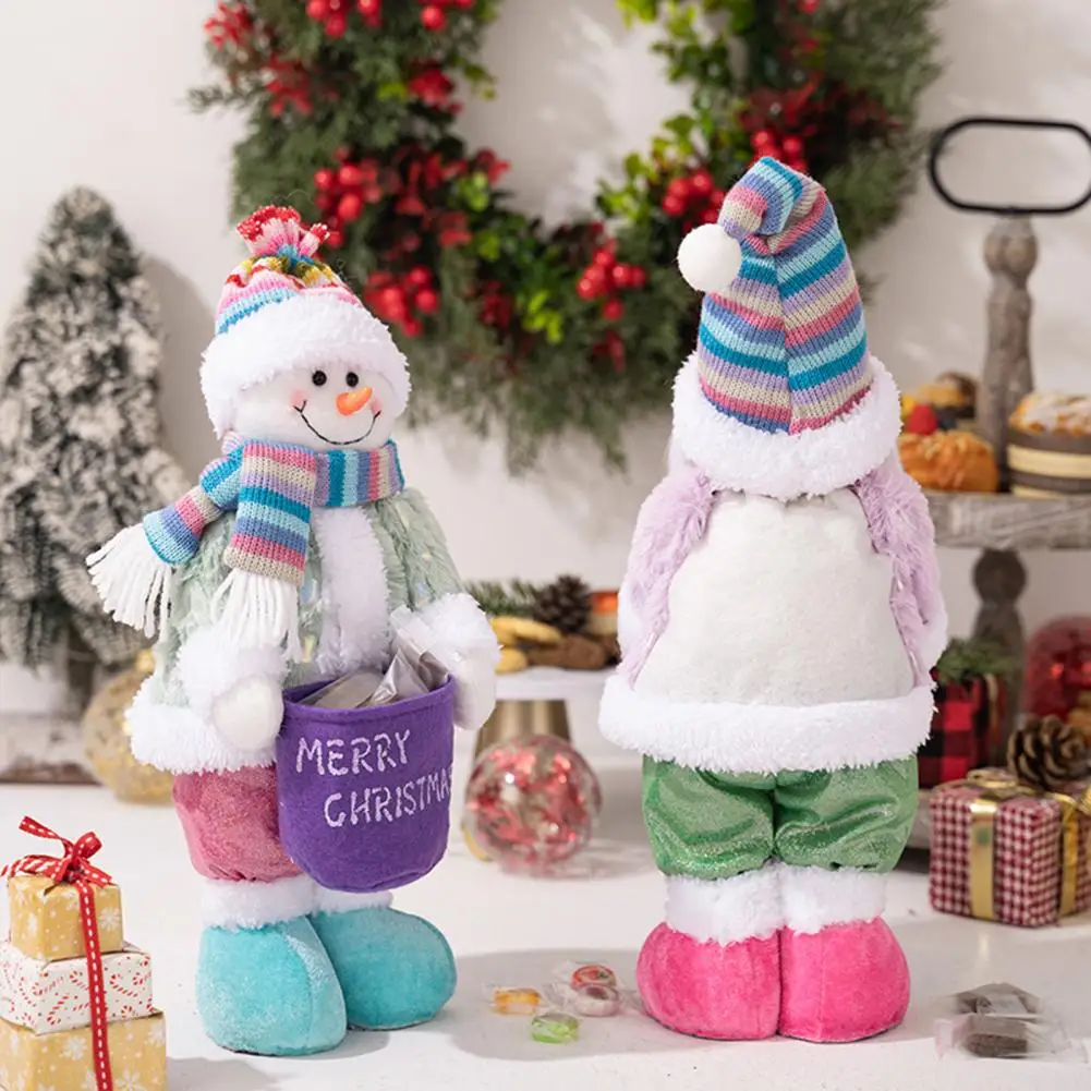 Warm Cozy Christmas Decor Christmas Ornaments Festive Christmas Plush Doll Ornaments Standing Snowman Santa Figurine for Holiday