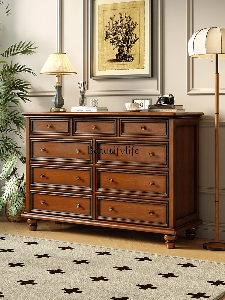 

6American all-solid wood chest light luxury bedroom chest French retro large-capacity storage