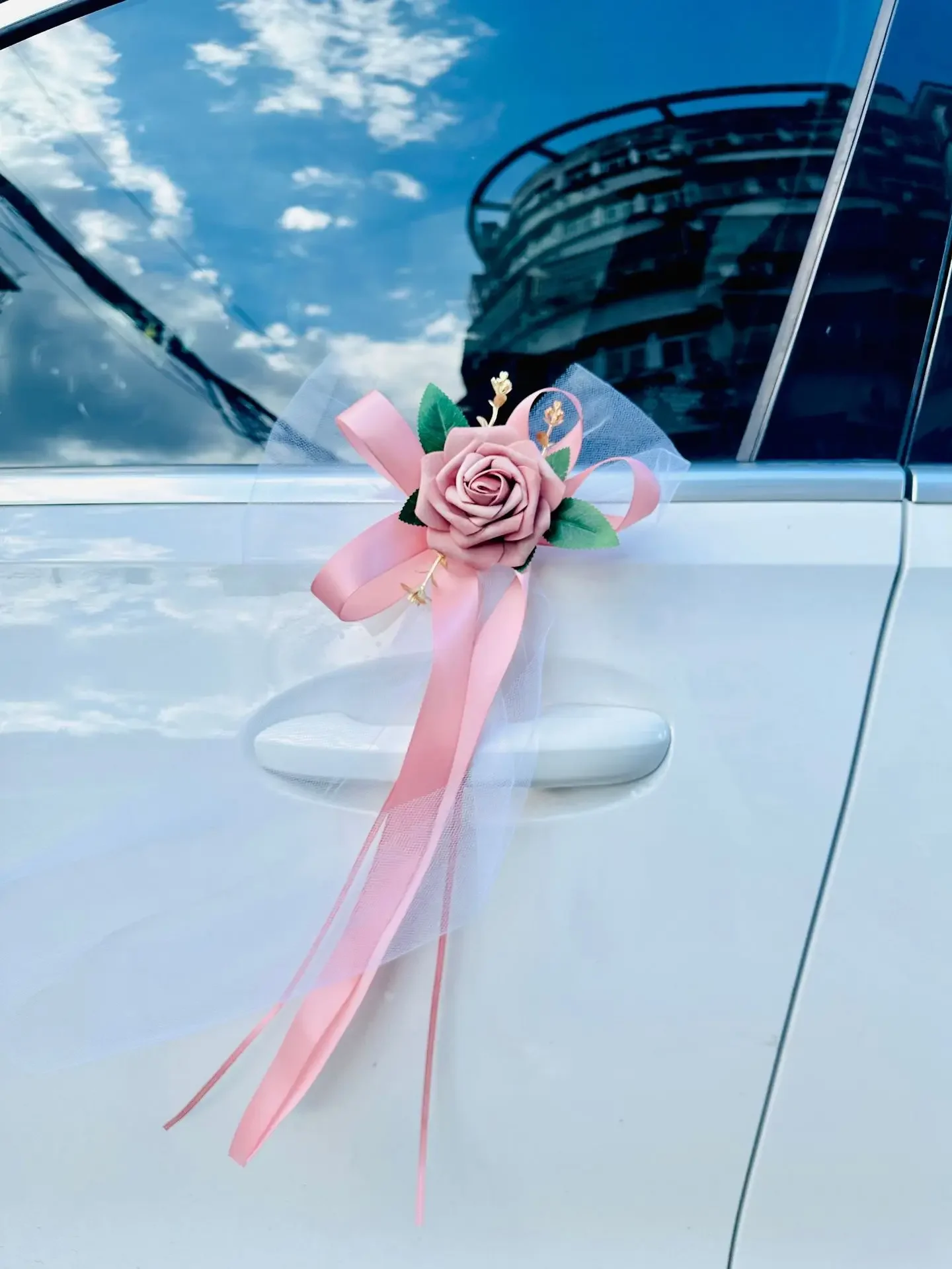 YeeNanee 6pcs Multi-use Rustic Wedding Car Rearview Mirror Door Handle Flowers Just Married Car Decor Wedding Aisle Chair Flower