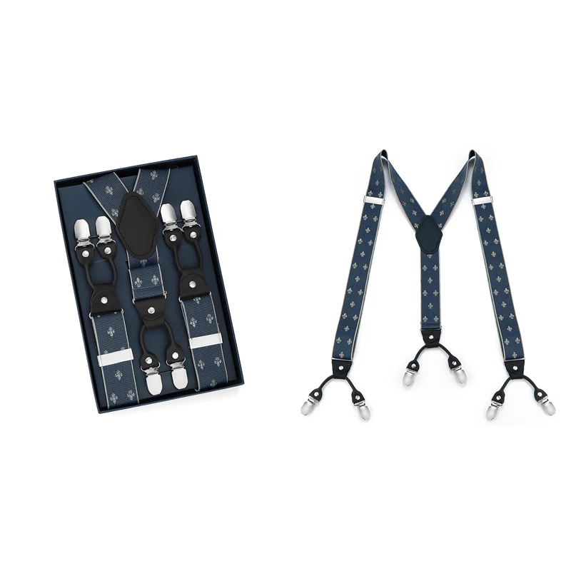 Серый жаккардовый стиль в британском стиле ретро, мужской костюмный костюм с шестью зажимами, аксессуар для брюк, нескользящие подтяжки.