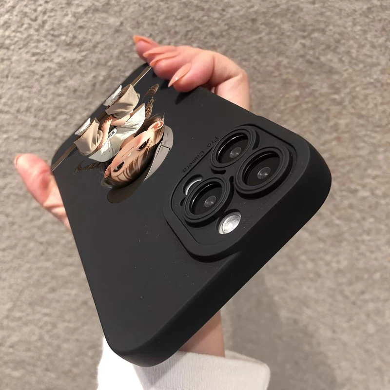 黒のダブルポニーテールの女の子のかわいいミニマリスト柄のスマホケース Xiaomi 14T 13T 12T Pro 11 Lite 5G 15 14 13用 ソフトバンパーカバー