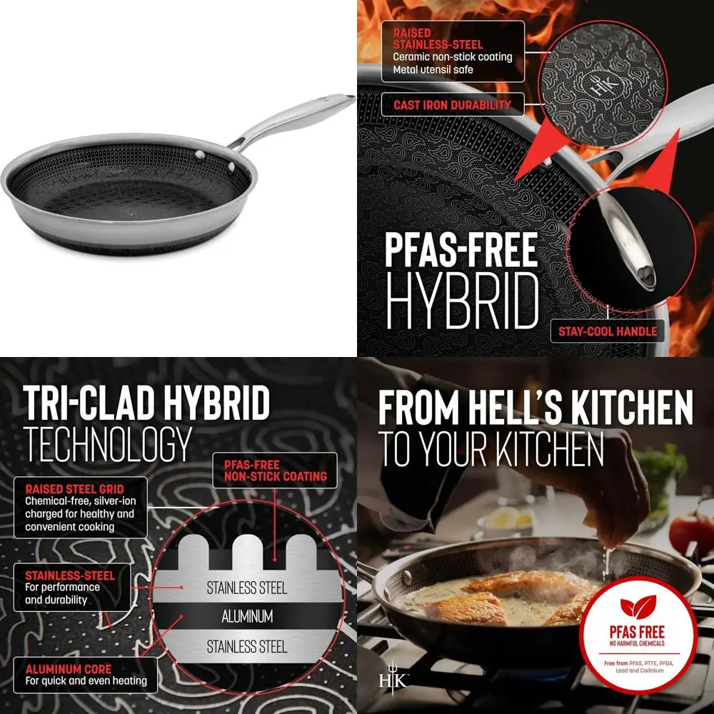 

Керамическая сковорода Tri-Clad из нержавеющей стали с антипригарным покрытием, без PFAS, без PFOA, ПТФЭ или тефлона, гибридная кухонная сковорода 9,5 дюйма