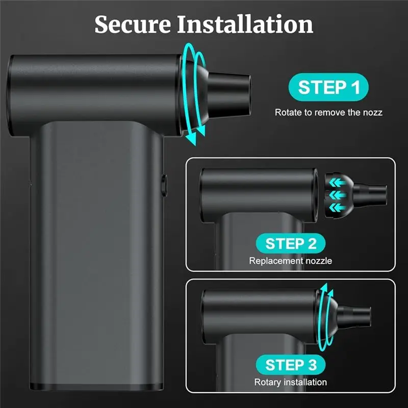 منفضة هواء كهربائية A76K، 4 أوضاع، منفاخ هواء مضغوط لاسلكي عالي السرعة 180000 دورة في الدقيقة مناسب للأماكن الخارجية والسيارة